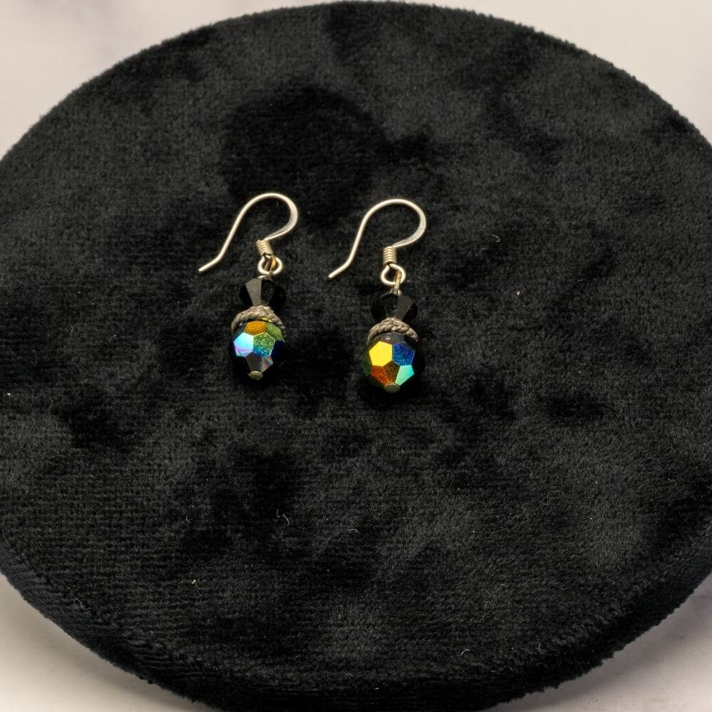 Dangling Smoky Mirrored and Black Czech Crystal Fishhook Earrings